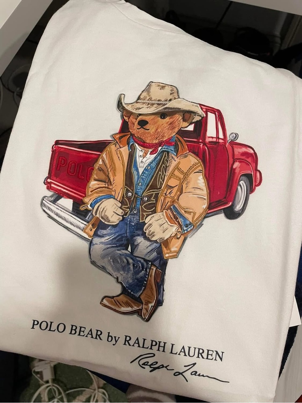 Ralph Lauren White Tee with Polo Bear and Red Truck